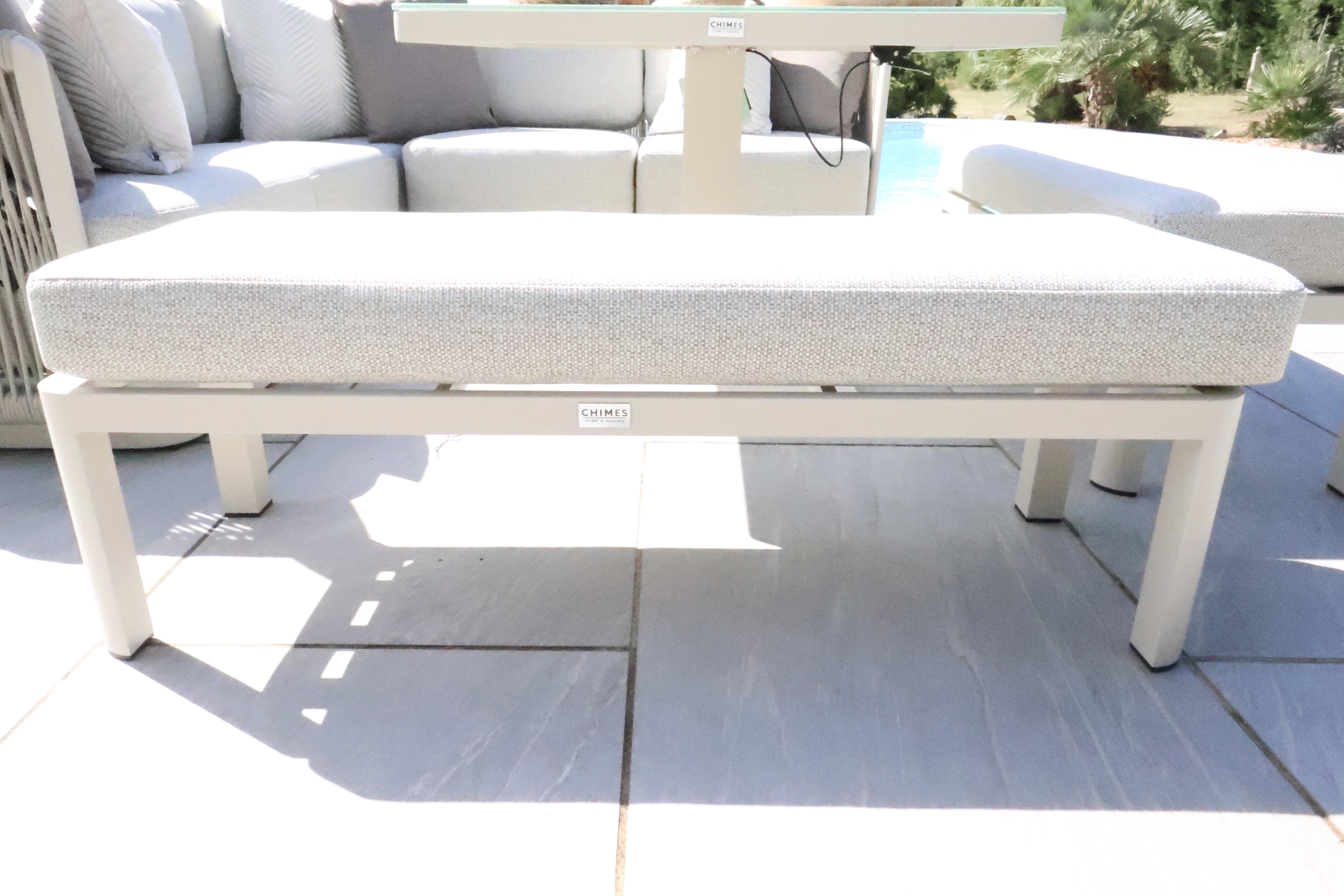 Chimes - Portofino Aluminium & Rope Compact Corner Dining Set With Rising Table - Cream